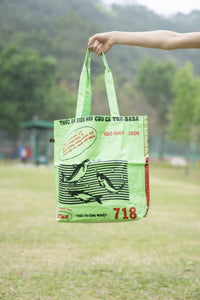 Reversible Recycled Budget Tote Bag made from Fish Feed Bags (Lime)