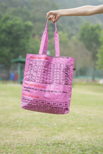 Reversible Recycled Budget Tote Bag made from Fish Feed Bags (Fuchsia Pink)