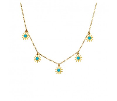 Sterling Silver short blue flower enamel necklace with gold plating