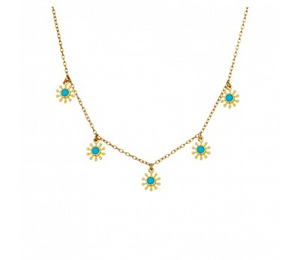 Sterling Silver short blue flower enamel necklace with gold plating