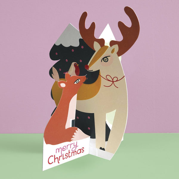 'Merry Christmas' Winter Woodland 3D fold-out Christmas card